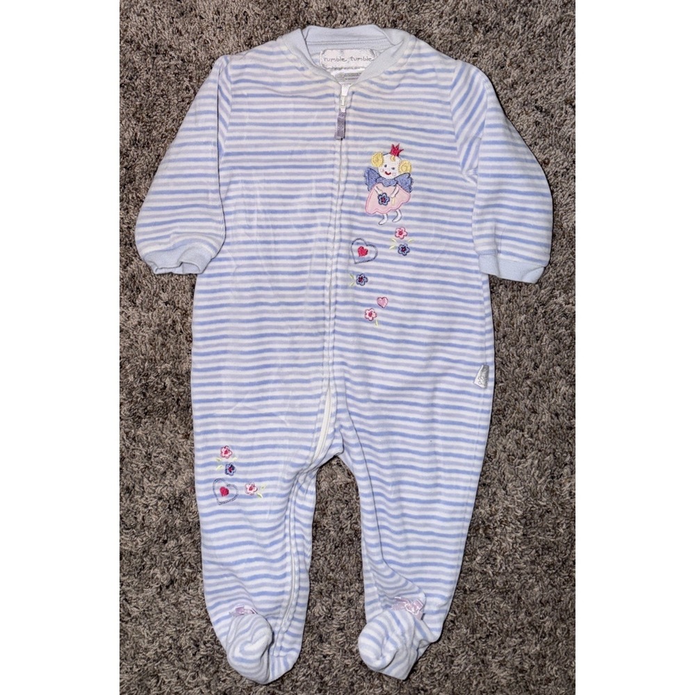 Vintage Rumble Tumble 6-9 Months Blue/Purple Stipe Fairy Hearts Sleeper Zip